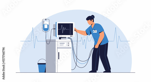 Healthcare Professional Inspecting Medical Equipment In Hospital Facility Setting