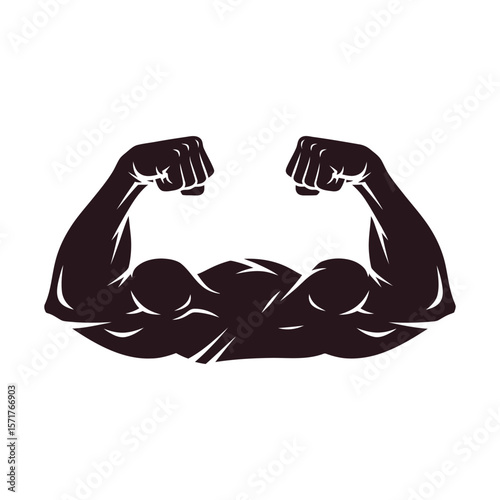 Silhouette of powerful muscular arms flexing. Ideal for gym and strength logos