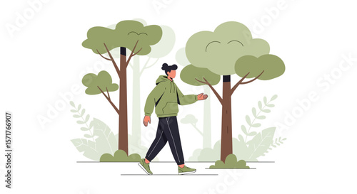 Person Enjoying Nature: Walking in a Park Surrounded by Trees on a Bright Day