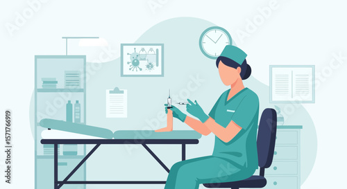 Doctor Administering Vaccine Injection In Clinic Medical Professional Healthcare Scenario
