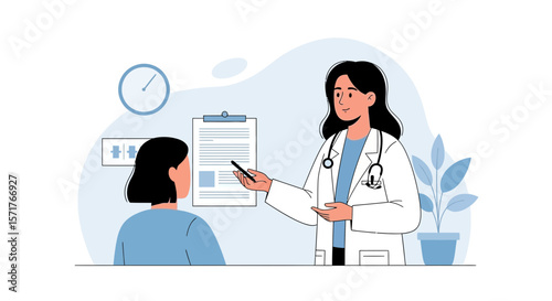 Woman Doctor Discussing Medical Results With Patient In The Office Illustration