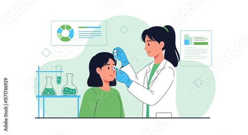 Doctor Administering Eye Drops For A Patient In A Medical Setting Illustration