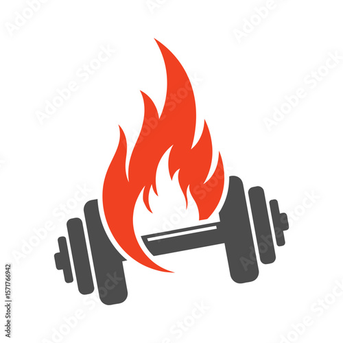 Gym logo with dumbbell and flame icon representing power and intense training