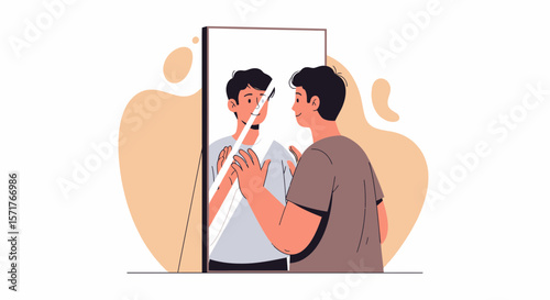 Person Looking At Reflection In Broken Mirror Examining Inner Self Concept