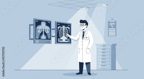 Doctor Analyzing Chest X-Ray Medical Professional Examining Patient Health Condition