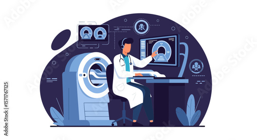 Healthcare Professional Reviewing Medical Imaging Data on Computer System