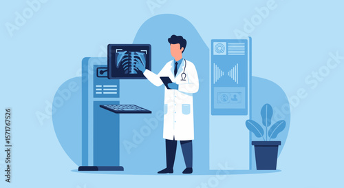 Doctor Analyzing X-Ray Image Professional Healthcare In Hospital Concept Medical Illustration