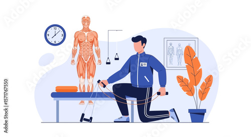 Physical Therapy Session With Man Using Exercise Bands For Rehabilitation