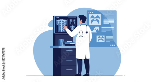 Doctor Analyzing X-Ray Results For Diagnosis In The Hospital Consulting Room