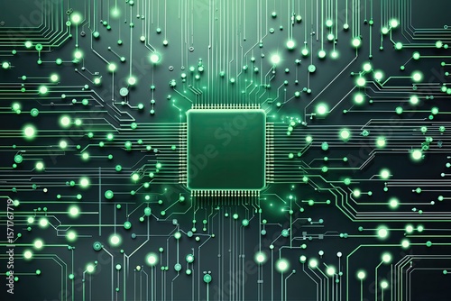 Cutting Edge Electronic Circuit Background with Vibrant Connections and Dynamic Data Nodes in Green and Grey for Technology Presentations