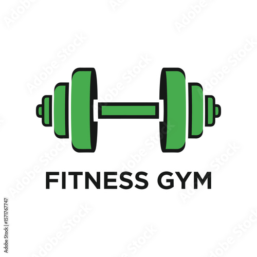 Gym logo with green barbell symbol for eco-friendly or healthy fitness concept