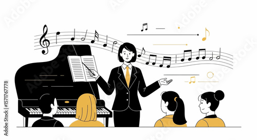 Piano Lesson With Female Teacher, Music Education For Students