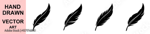 Feather Vector Silhouette Ink Drawing for Design Tattoo Logo Element Collection