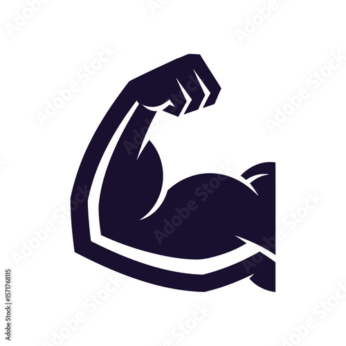 Powerful black arm flexing in a bold gym logo, suitable for bodybuilding or fitness centers