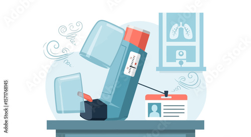 Portable Inhaler And Identification Card With Lung Symbol In Medical Cabinet
