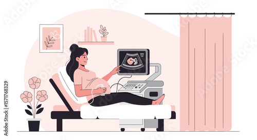 Pregnant Woman Undergoing Ultrasound Examination At The Prenatal Clinic