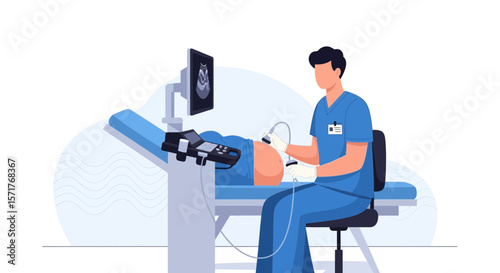 Prenatal Assessment Doctor Using Ultrasound Machine For Medical Examination