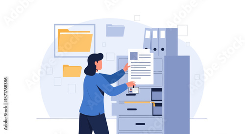 Woman Organizing Documents In Office Filing Cabinet For Efficient Data Management