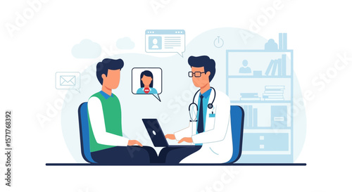 Doctor Consulting Patient And Conducting Virtual Meeting With Female Colleague