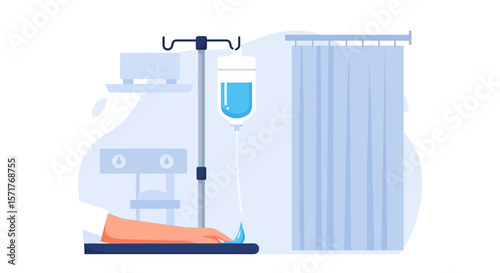 Hospitalization Scene With Iv Drip And Patient Arm In Medical Facility