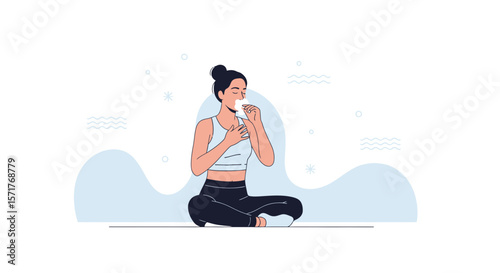 Woman Practicing Breathing Exercises During Yoga To Calm Anxiety And Mental Peace