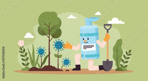 Hygiene Hero Nurturing Nature in Covid Times Growing Virus Flowers and Green Trees