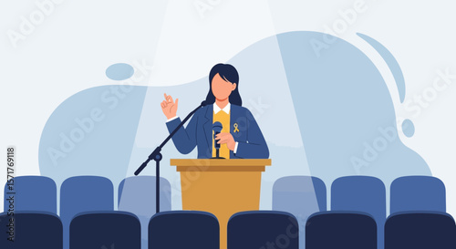 Woman Presenting At Conference Delivering Keynote Speech With Spotlight