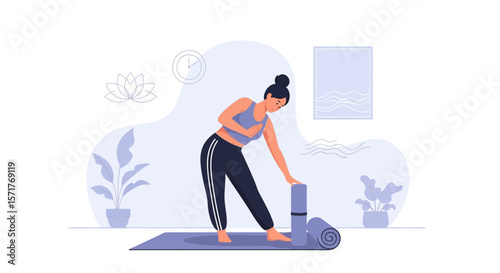 Woman Preparing For Her Yoga Session At Home Practicing Healthy Lifestyle