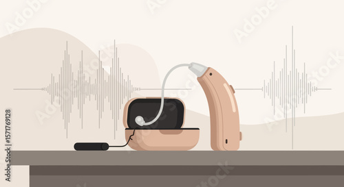 Illustration Of Hearing Aid Device For Deafness Treatment And Sound Amplification
