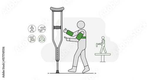 Illustration Of Recovery With Crutches After Upper And Lower Limb Injury