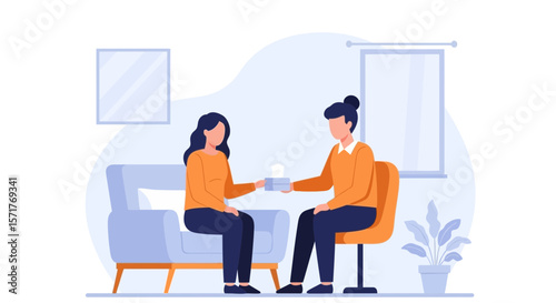 Illustration Of Therapist Offering Tissues To Patient In Counseling Session