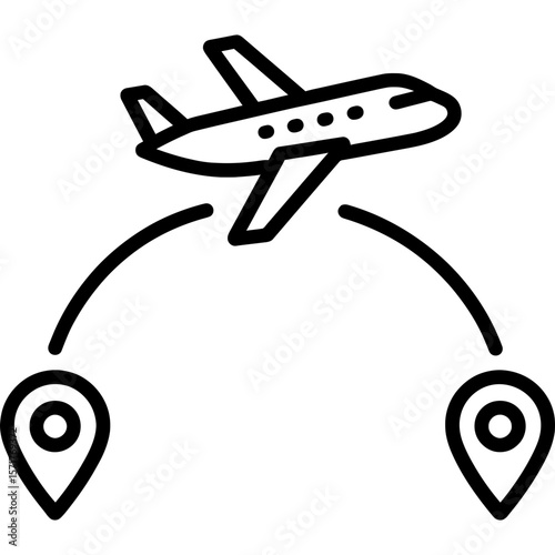 Airplane flying distance outline icon vector