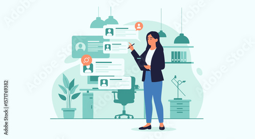 Woman Reviewing Candidate Profiles for Job Application In Human Resources Department