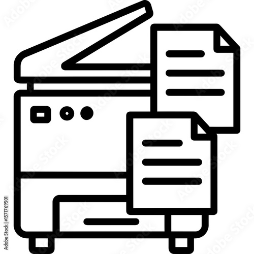 Copier machine with duplicate papers outline icon vector