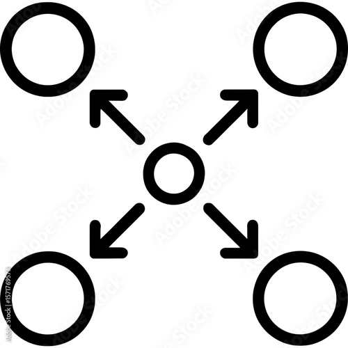 Equidistant objects around central point outline icon vector