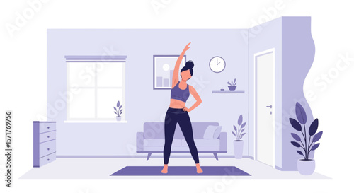Woman Stretching In A Living Room Promoting Health And Wellness