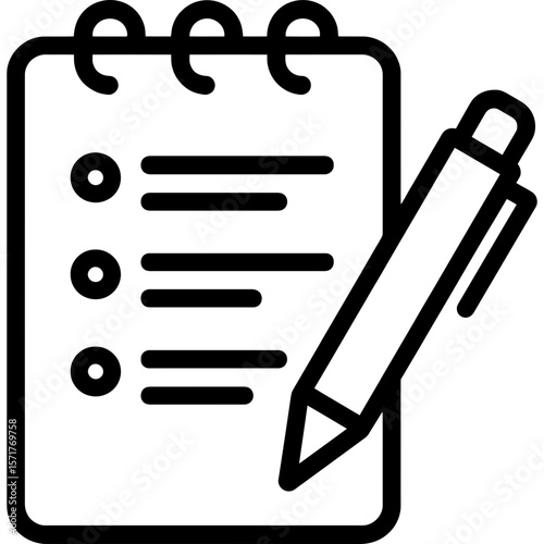 Note-taking notepad with pen outline icon vector