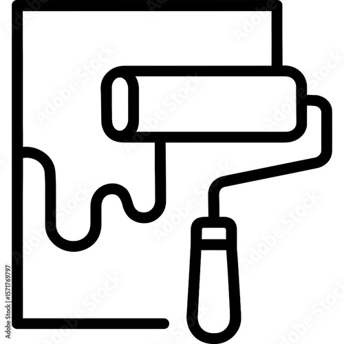 Paint roller on wall outline icon vector