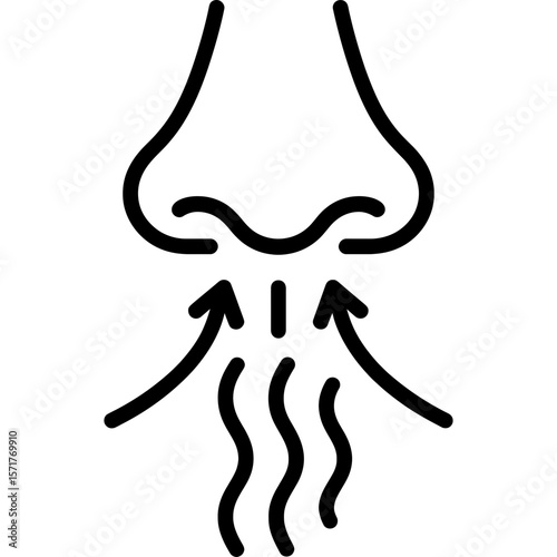 Smell detection nose with arrows outline icon vector