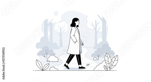 Woman Taking A Stroll On A Nature Trail For Relaxing Lifestyle Concept