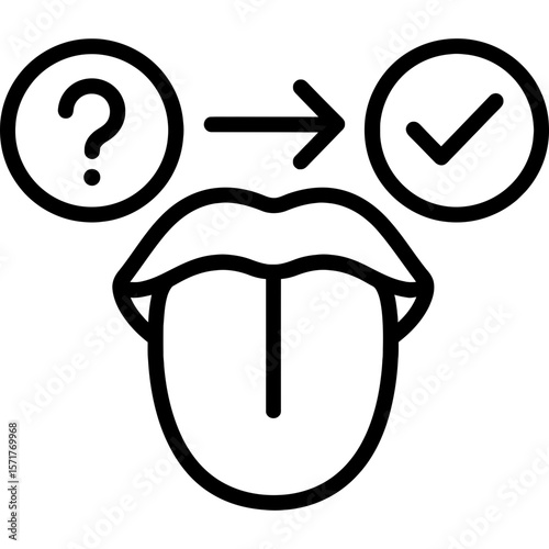 Tongue with question to checkmark transition outline icon vector