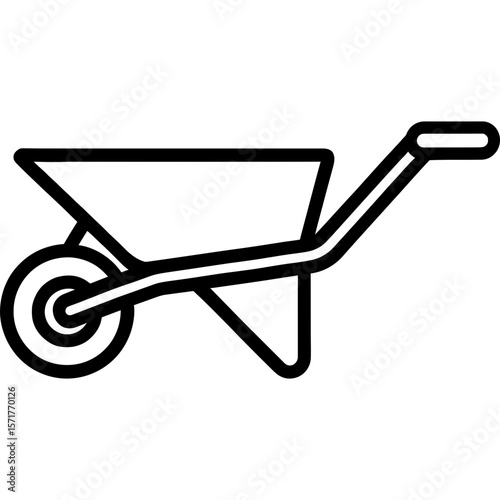 Wheelbarrow side view outline icon vector