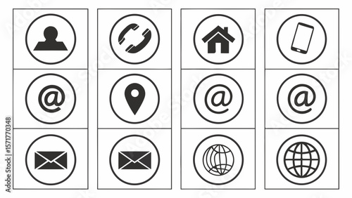 Collection of twelve common contact icons in a grid format