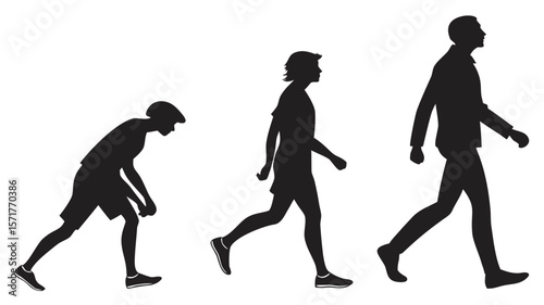 Silhouettes of a person progressing through different stages of life and development