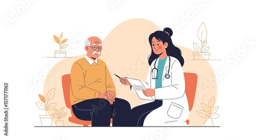 Young Doctor Consults With Elderly Patient About Health Issue Check Up