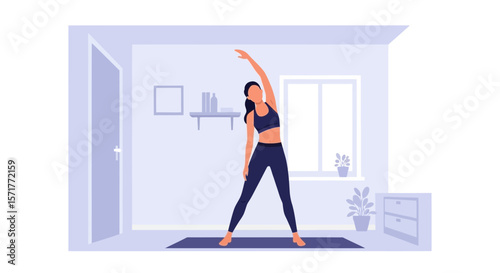 Young Woman Doing Stretching Exercises At Home During Her Morning Routine