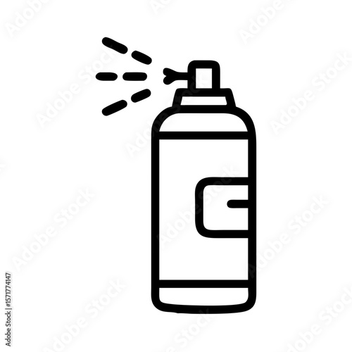 Black and white icon of a spray can with dotted spray. Suitable for cosmetics, graffiti, cleaning product design, or household and UI-related projects involving spray product visuals.