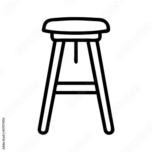 Minimalist icon of a tall bar stool in black and white. Great for furniture catalogs, interior design apps, hospitality branding, or architectural line icon sets.
