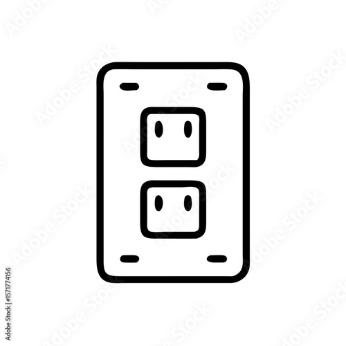 Black and white icon of a power socket in minimalist style. Perfect for apps, UI design, home automation dashboards, or electrical engineering infographics where socket visuals are needed.