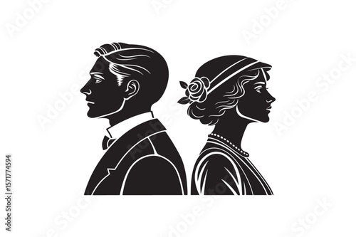 Twin Elegant silhouette on white background.01